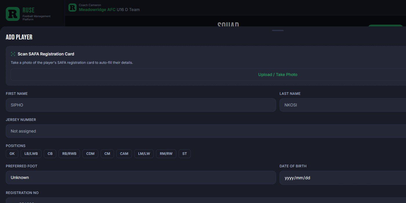 Adding players to your squad in the Football Management Platform