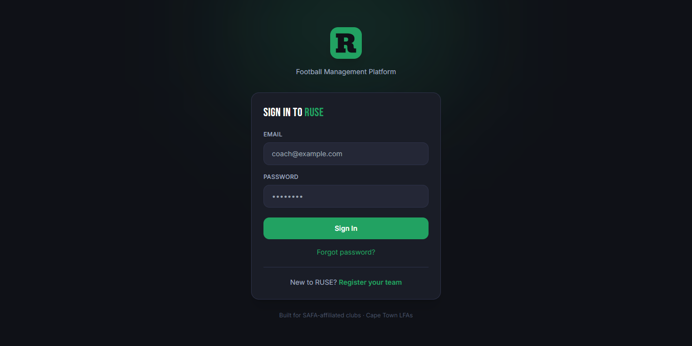 Football Management Platform sign in screen